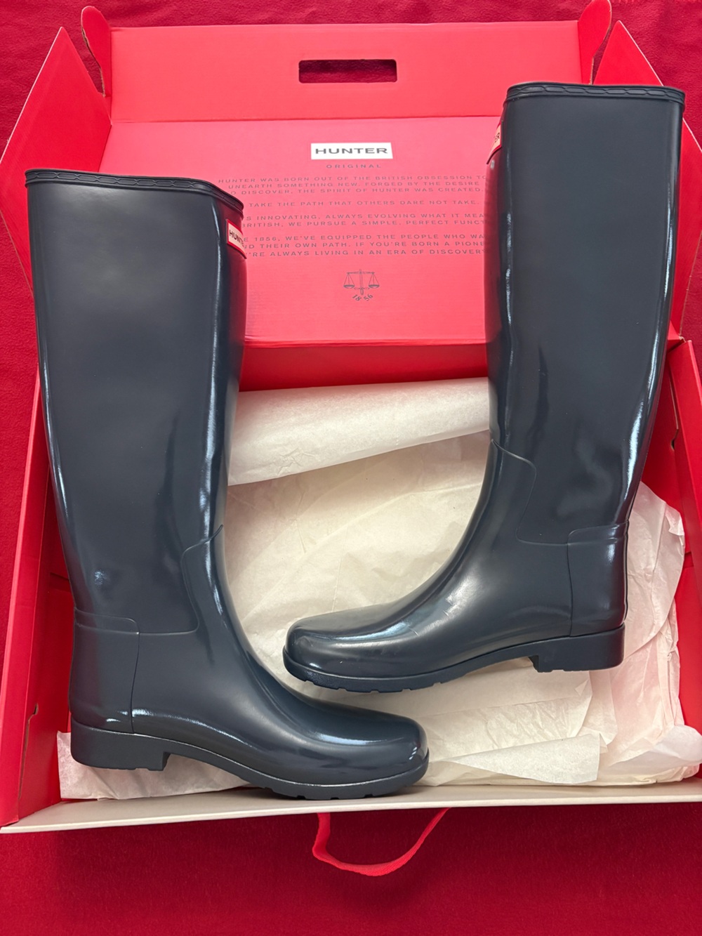Hunter Original Tall Gloss Rain Boots Dark Slate Grey US 10